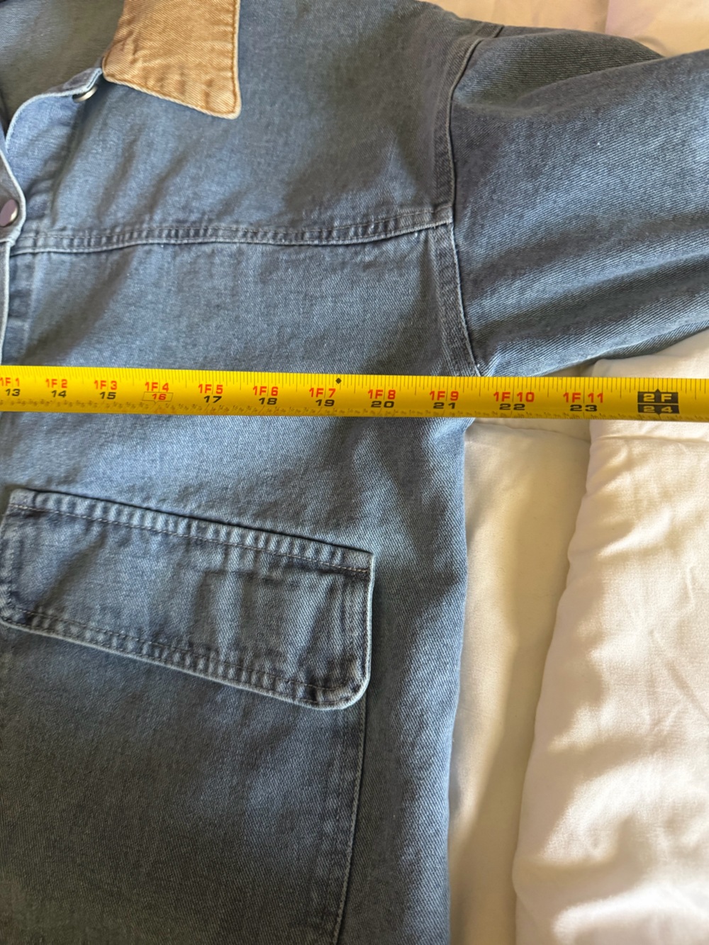 Light Blue Denim Jacket with Contrast Tan Collar - Picture 5 of 6